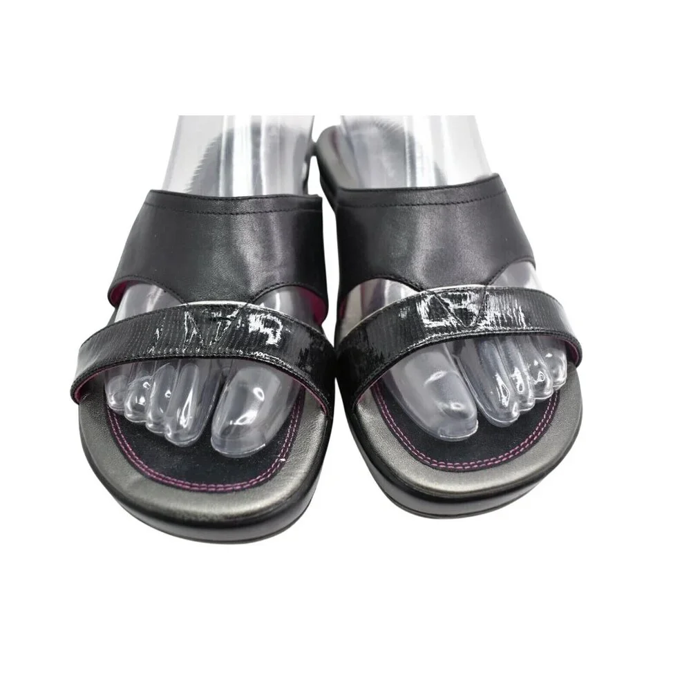 Vintage 90s Cole Haan Black Leather Platform Slide Sandals, Size 9.5 B